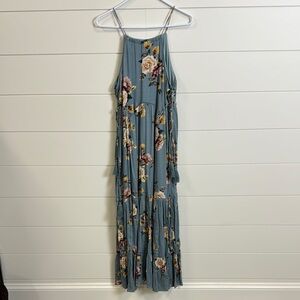 Floral Blue Maxi Dress cute with bow tie shirt under!
